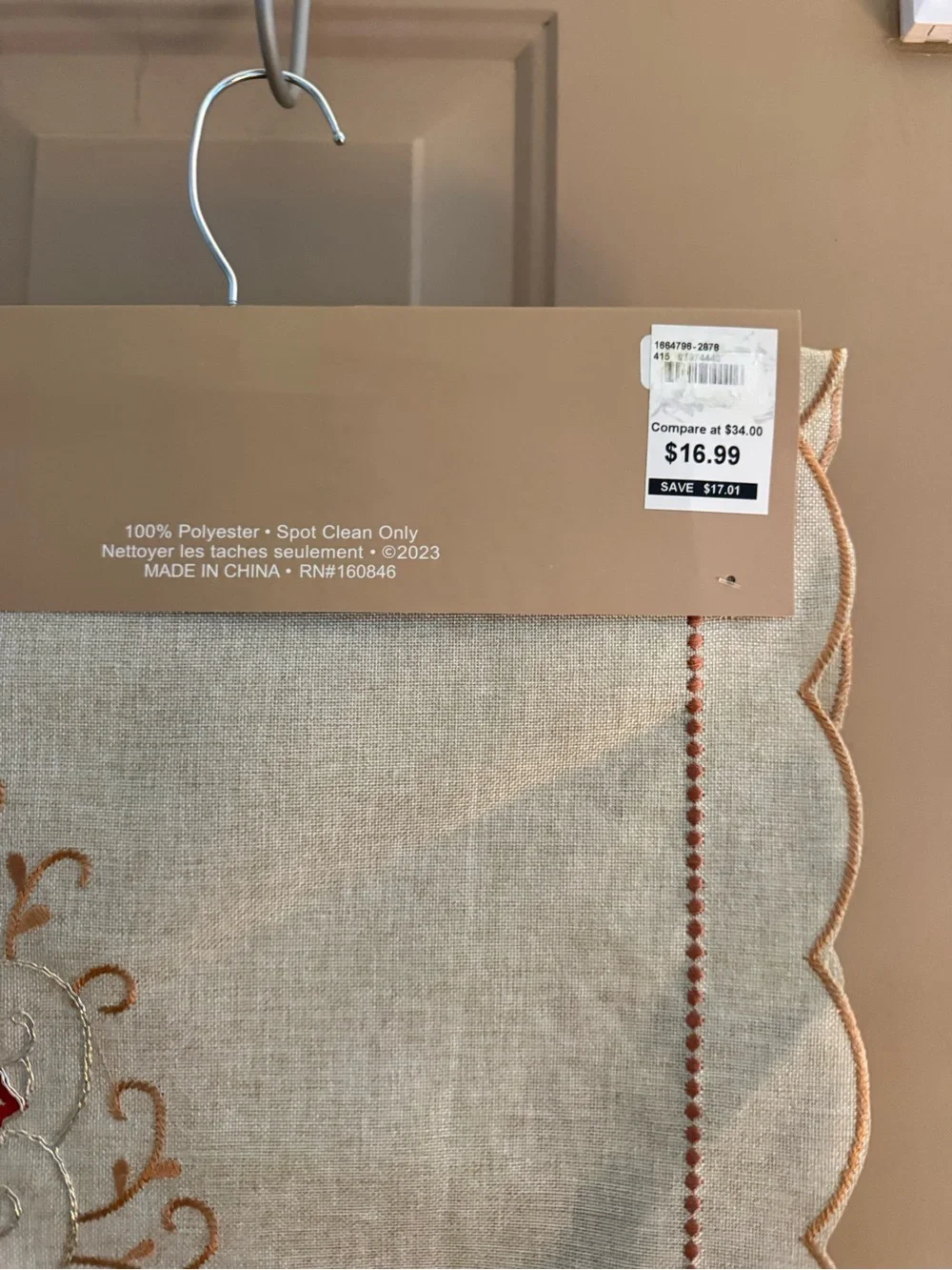 Scalloped Edge Table Runner in Cream with Rust Embroidery